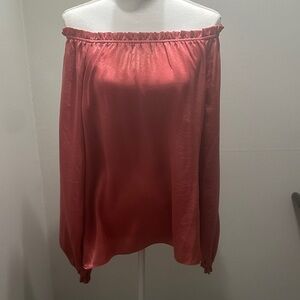 Heidi Daus Coral Off-Shoulder Satin Blouse